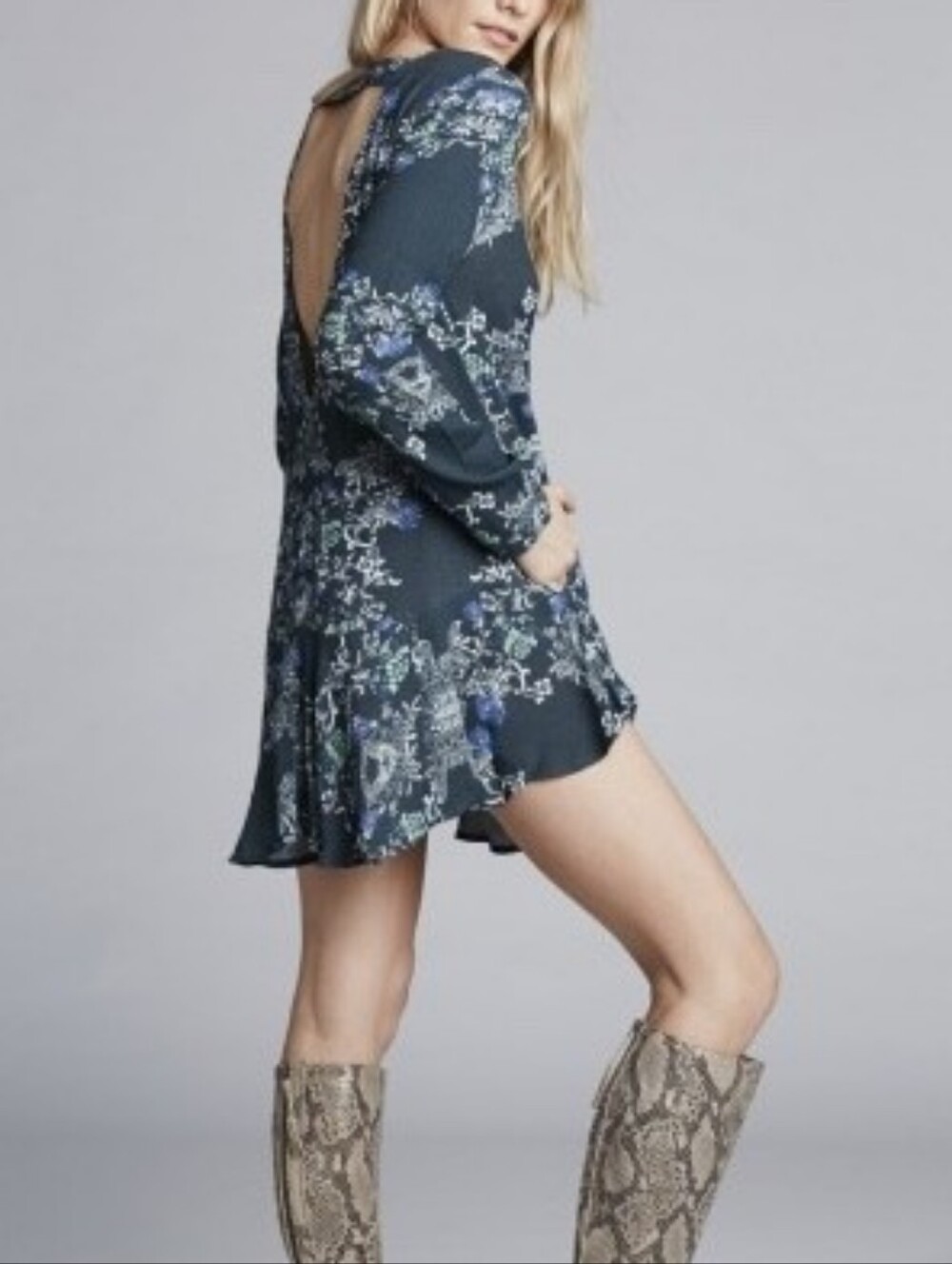 Free People Smooth Talker Floral Long-Sleeve Mini Tunic Dress
